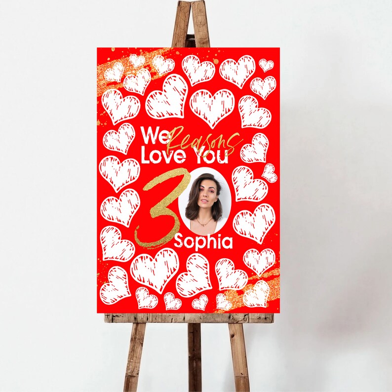 30 Reasons We Love You Template with Photo Thirty Things For Love Womens Thirty Anniversary Printable Banner 30th Birthday Memory Gift image 4