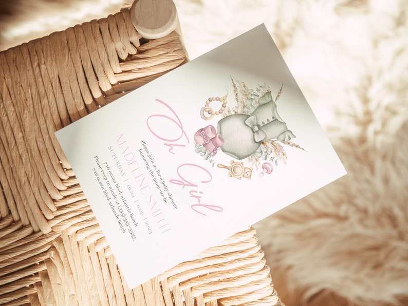 Boho Girl Baby Shower Invitation: Editable Bohemian Party Invite (Digital Download) image 5
