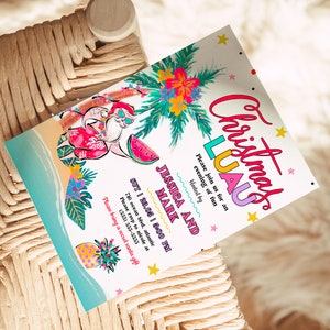Inbjudan till tropisk julluau: Redigerbar sommartomtefest (digital nedladdning) bild 4