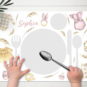 Boho Girl Montessori Platzset Zum Ausdrucken Montessori Platzset für Mädchen Essenszeit Praktisches Leben Tischset mit Namen Download Vorlage