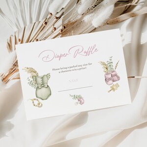 Boho Girl Baby Shower Invitation Set: Diaper Raffle, Books Invite (Digital Download) image 2