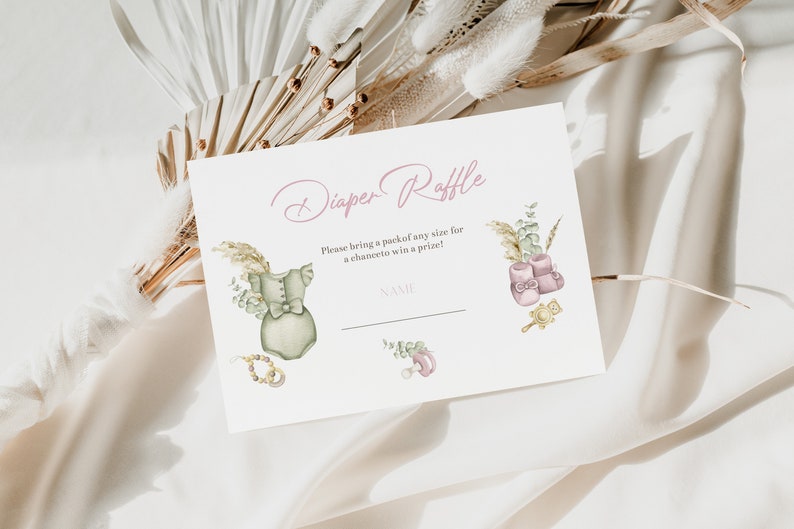 Boho Girl Baby Shower Invitation Set: Diaper Raffle, Books Invite (Digital Download) image 2