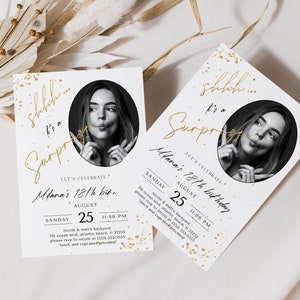 Surprise Birthday Invitation with Photo: Elegant Editable Invite (Digital) image 5
