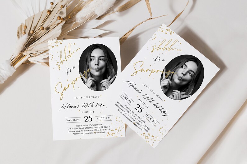 Surprise Birthday Invitation with Photo: Elegant Editable Invite (Digital) image 5