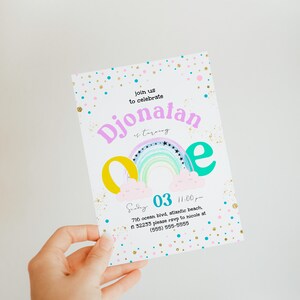 Rainbow First Birthday Invitation: Pastel Party Invite (Digital Download) image 4