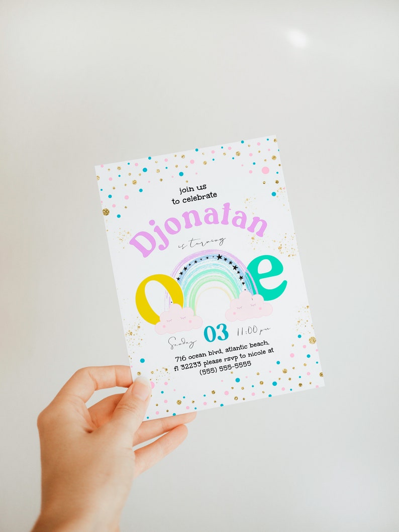 Rainbow First Birthday Invitation: Pastel Party Invite (Digital Download) image 4