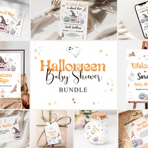 Halloween Baby Shower Invitation Bundle Printable, Ghost Pumpkin Halloween Baby Shower Bundle, Spooktacular Halloween Baby Shower Bundle