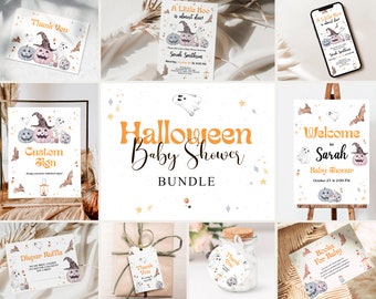 Halloween Baby Shower Invitation Bundle Printable, Ghost Pumpkin Halloween Baby Shower Bundle, Spooktacular Halloween Baby Shower Bundle