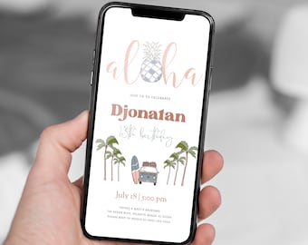 Tropical Aloha Birthday Electronic Invitation: Van Surfing Evite (Digital)