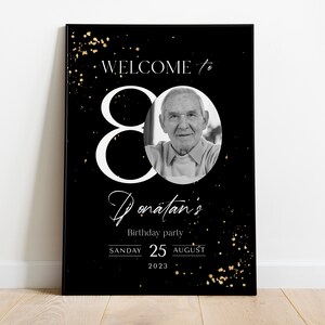 80th Birthday Welcome Sign: Black and Gold Glitter (Printable Template) image 7