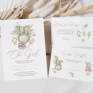 Boho Girl Baby Shower Invitation Set: Diaper Raffle, Books Invite (Digital Download)