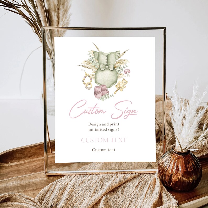 Boho Girl Baby Shower Custom Sign: Editable Text (Digital Download) image 1