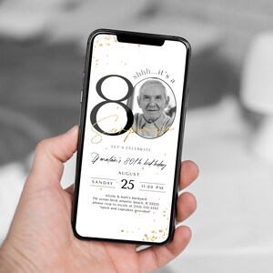 Invito a sorpresa per l'80° compleanno con foto: invito digitale per l'anniversario immagine 4