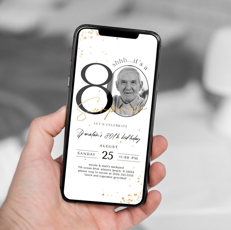 Invito a sorpresa per l'80° compleanno con foto: invito digitale per l'anniversario immagine 4