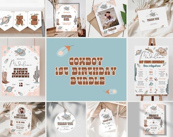 Cowboy Birthday Invitation Bundle Printable, Western Rodeo Cowboy Birthday Bundle Editable, Southwestern Cowboy Birthday Bundle