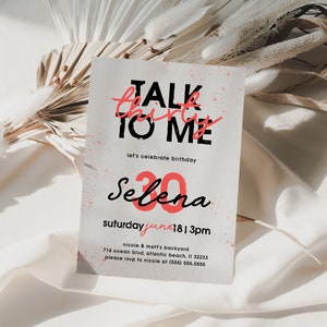 Talk Thirty To Me 30th Birthday Invitation Editable Download Womens Anniversary Invite Template Neon Pink 30 Birthday Party Printable Decor