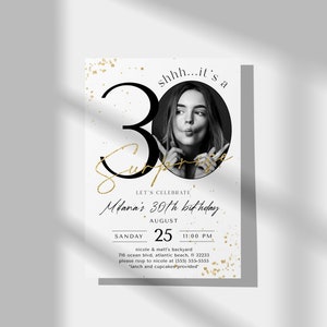 Surprise 30th Birthday Invitation with Photo: Elegant Minimalist Template (Digital Download) image 3