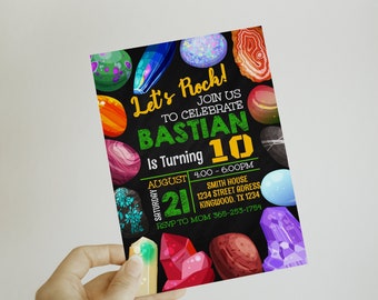 Geology Birthday Invitation: Chalkboard Rock Hunt, Editable Invite (Digital Download)