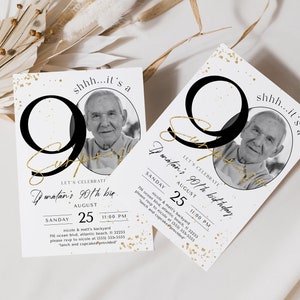 Surprise 90th Birthday Invitation with Photo: Minimalist Design (Editable Digital Download) image 5
