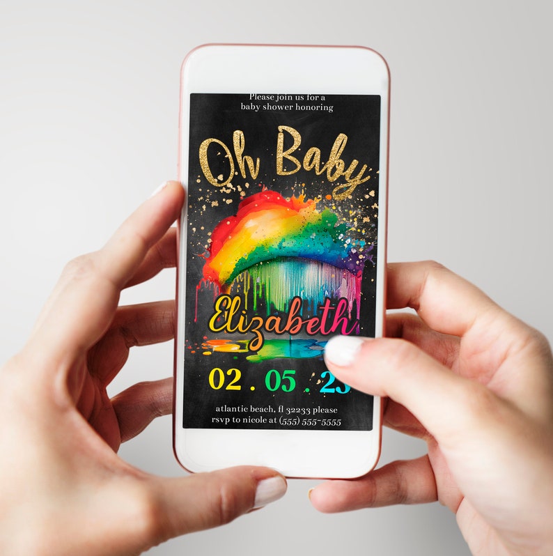 Rainbow Baby Shower Invitation: Colorful Cloud Evite (Digital) image 4