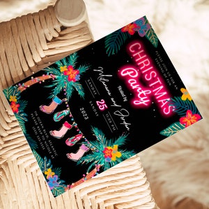 Invitación a fiesta navideña tropical: Luau playero, plantilla editable (descarga digital) imagen 5