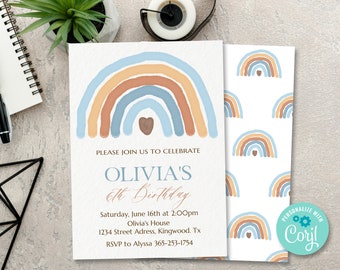 Watercolor Rainbow Birthday Invitation: Boho Party Template (Digital Download)
