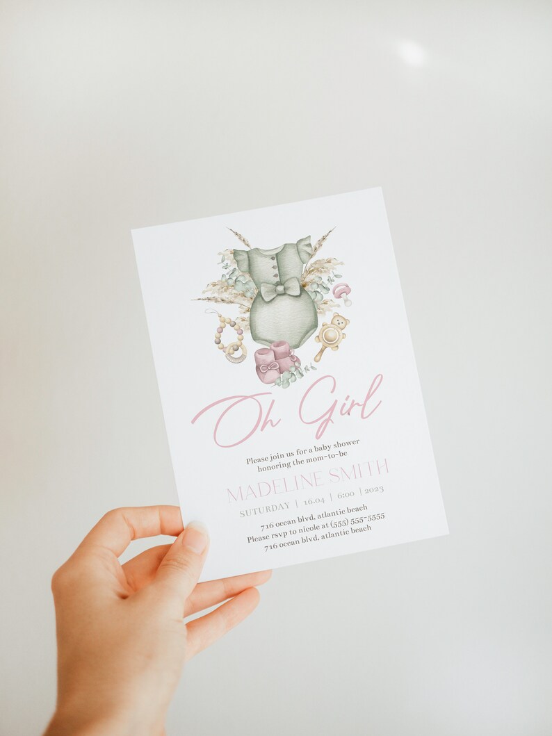 Boho Girl Baby Shower Invitation: Editable Bohemian Party Invite (Digital Download) image 4