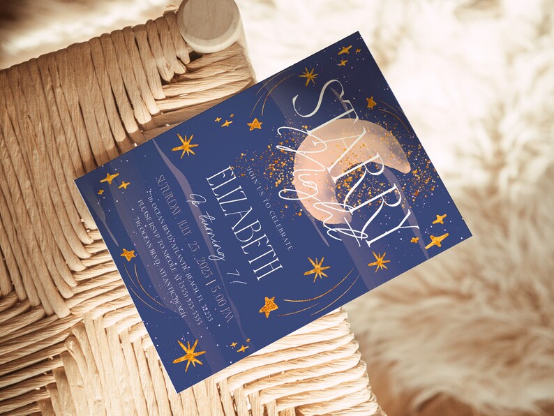 Starry Night Birthday Invitation: Galaxy Space Party (Editable Digital Template) image 2