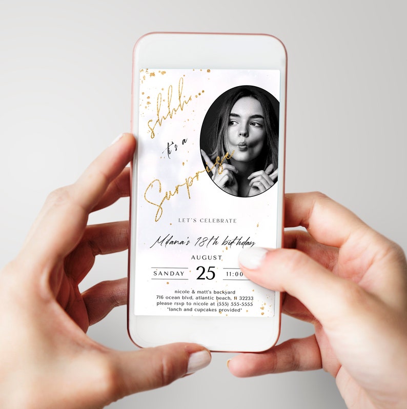 Invito fotografico a sorpresa per compleanno: invito elettronico modificabile (digitale) immagine 3