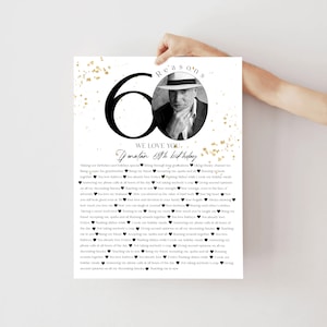 60 Things We Love About You Printable Template Party Decor Sixty Reasons Poster Gift Birthday Anniversary Printable Gifts For Men or Women