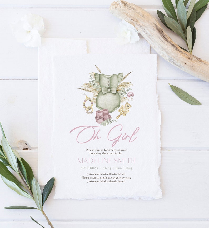 Boho Girl Baby Shower Invitation: Editable Bohemian Party Invite (Digital Download) image 2