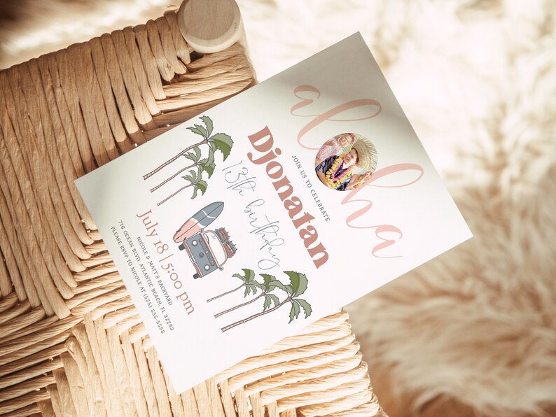 Tropical Aloha Birthday Invitation: Surfing Luau Party (Digital) image 3