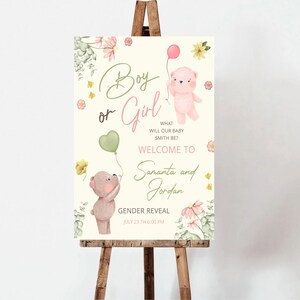 Teddybär Gender Reveal Willkommensschild: Bearbeitbares Babypartyposter (Digitaler Download)