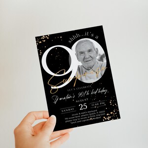 Inbjudan till 90-årsdag: Överraskningsfest i svart och guld (digital nedladdning) bild 4