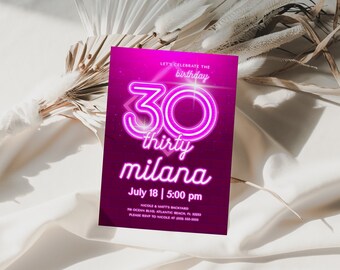 Neon 30th Birthday Invitation: Glow Crazy Party (Printable Editable)