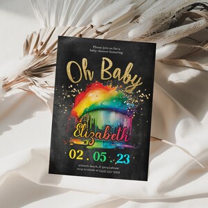 Rainbow Baby Shower Invitation: Chalkboard Cloud, Editable Printable (PDF) image 1