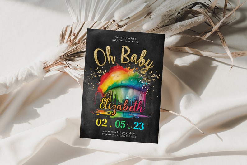 Rainbow Baby Shower Invitation: Chalkboard Cloud, Editable Printable (PDF) image 1