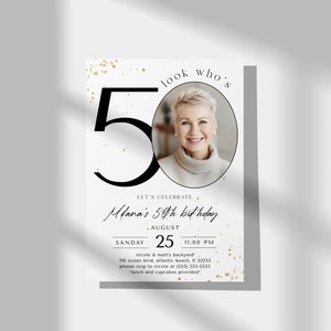 50th Birthday Invitation Template: Photo, Black and White (Digital Download) image 2