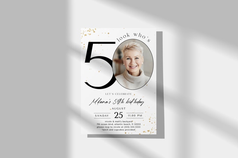 50th Birthday Invitation Template: Photo, Black and White (Digital Download) image 2