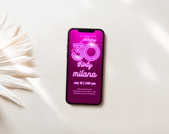Pink Neon 30th Birthday Electronic Invitation Template (Digital Download)
