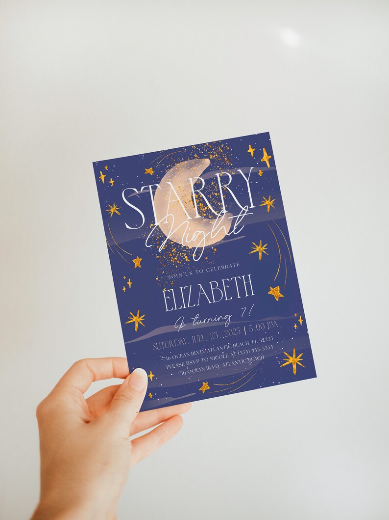 Starry Night Birthday Invitation: Galaxy Space Party (Editable Digital Template) image 3