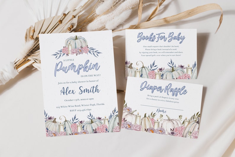 Pumpkin Baby Shower Invitation Set: Boy Diaper Raffle (Printable) image 1