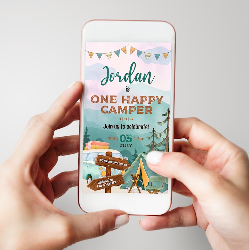 Happy Camper 1st Birthday Invitation: Camping Party Evite (Digital Download) image 3