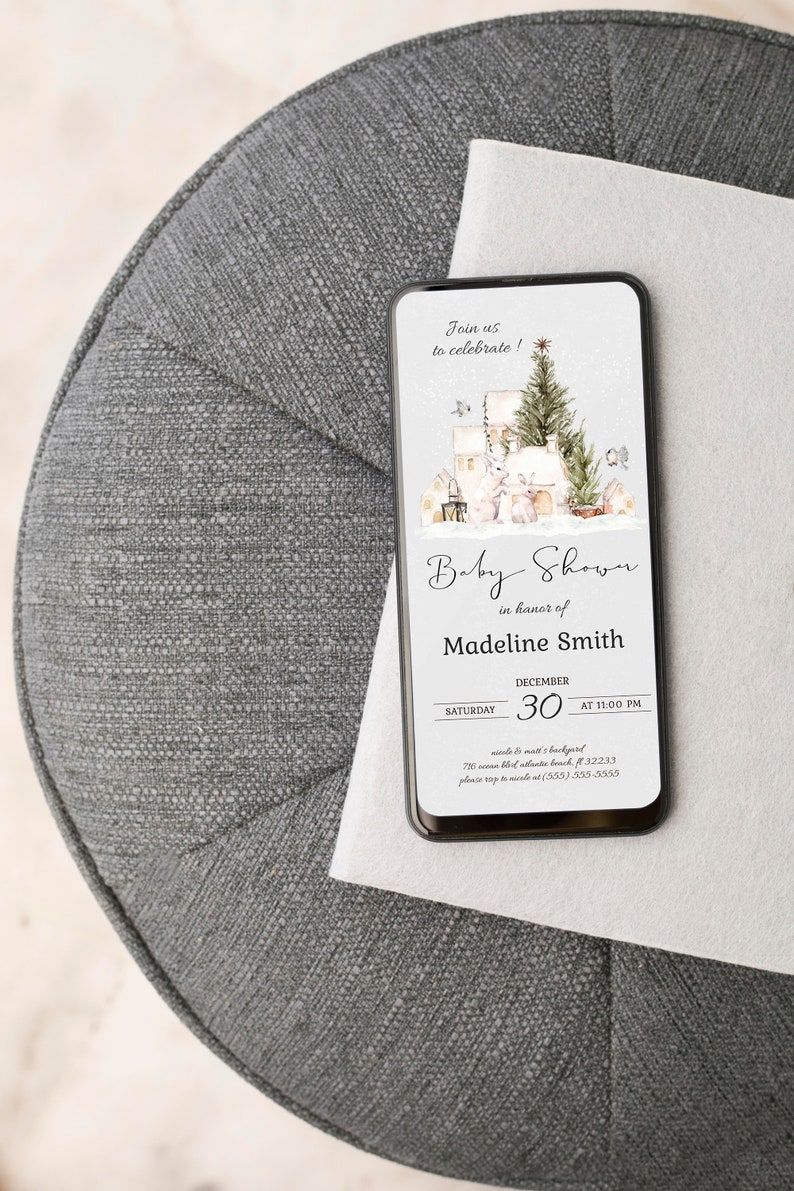 Winter Wonderland Baby Shower Invitation: Christmas Evite (Digital Download) image 3