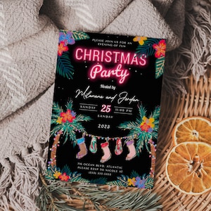 Tropical Christmas Party Invitation, Christmas Luau Invite, Editable Beach Christmas Party Sign Template, Christmas In July Invite Download