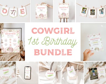 Cowgirl First Birthday Bundle, Wild West Cowgirl Printable Birthday Invitation, Southwestern Ranch 1st Rodeo Birthday Bundle, Cowgirl Bundle