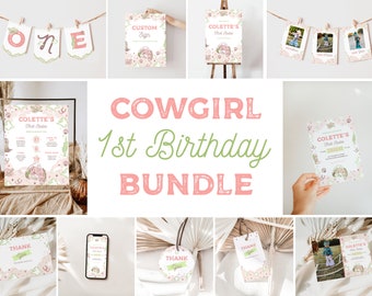 Cowgirl 1st Birthday Invitation Bundle: Wild West Rodeo (Digital Download)