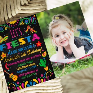 Invito di compleanno Fiesta con modello fotografico, Invito alla lavagna messicana, Invito a Festa di Let&#39;s Fiesta, Invito alla festa di Cinco de Mayo, Scarica
