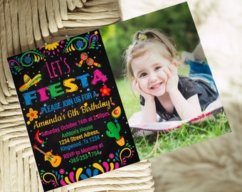 Fiesta Birthday Invitation with Photo: Mexican Chalkboard (Digital Download)