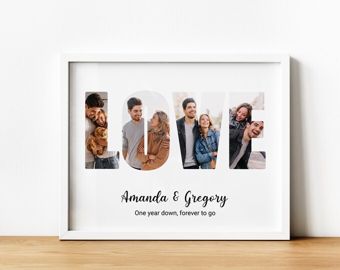 Love photo collage, Valentine's Day Gift, Custom Birthday Gift, Gift for Boyfriend, One year Anniversary Gift